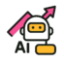 tm - AI disruption planning - it services Robot face icon with yellow eyes, pink upward arrow, and "AI" text on a dark background.