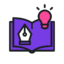 tm - IT Services - thought leadership content strategy Open purple book with a pen nib icon and a glowing pink lightbulb above it.