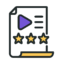 tm - client success storytelling Document icon with a purple play button, three yellow stars, and text lines on a dark background.